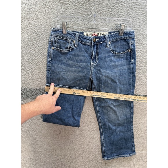 Vigoss Jeans Womens 9/10 Blue Capri Thick Stitch Distressed Rockabilly Biker - Picture 6 of 10